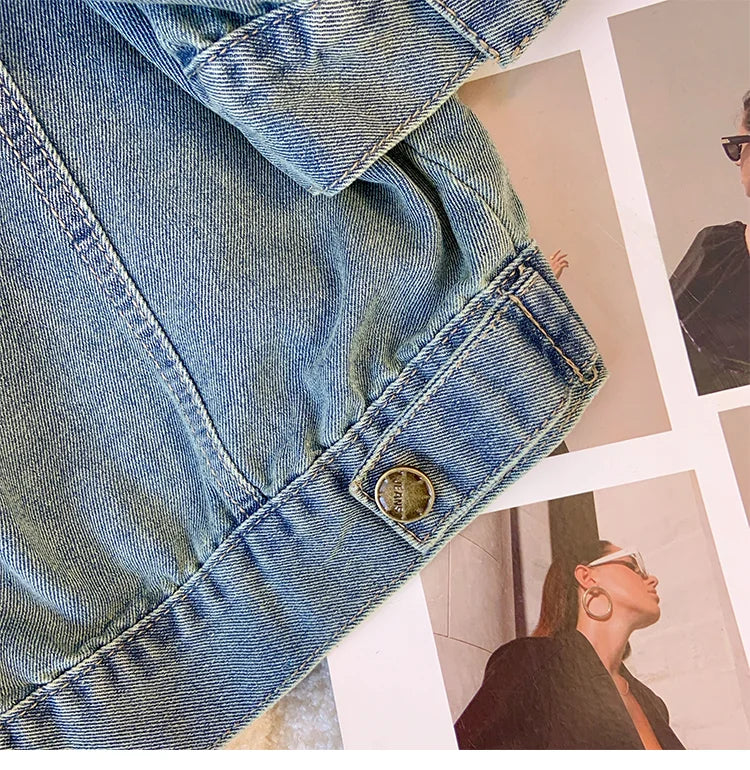 Hnewly  Sweet Nail Bead Short Sleeved Denim Jacket Women Summer Thin Style 2025 New Casual Single Breasted Shirt  Turndown Collar Top