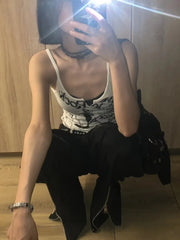 Hnewly  Y2k Street Punk Print White Camisole Vest for Women Fashion Sexy Slim Fit Tank Top 2025 Summer New Bottoming Tops Mujer
