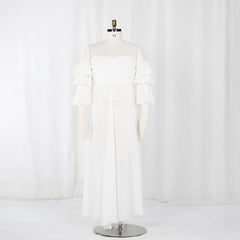 Hnewly  Maternity Dress Photoshoot Cream White Polka Dot Off-Shoulder Long Gown Outdoor Field Wildflower Pregnancy Photo Dresses
