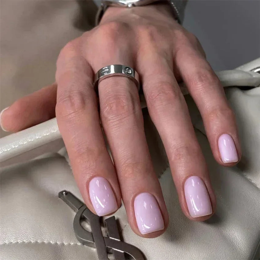 Hnewly 24pcs Artificial Nail Art Fake Nails Full Coverage Removable Ballet Short Press On Nails tips Chips Waterproof Solid Colour set