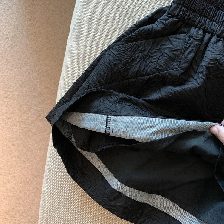 Hnewly  Black White Jacquard Shorts Women 2025 Summer Elastic High Waist Pockets Wide Leg Shorts Woman Loose Streetwear Half Pants