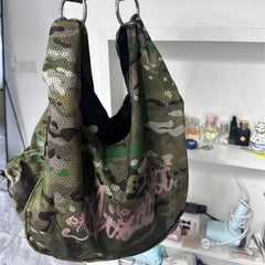 Hnewly  Hot Girl Y2K Letter Tote Bag Women Camouflage Double Sided Large Capacity Shoulder Bags Ladies Harajuku Versatile Underarm Bags