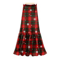 Hnewly  Retro Style Medieval High Waist Baggy Ruffled  Skirt for Female Fashion Classic Plaid Daily Travel Versatile Pleated Half Dress