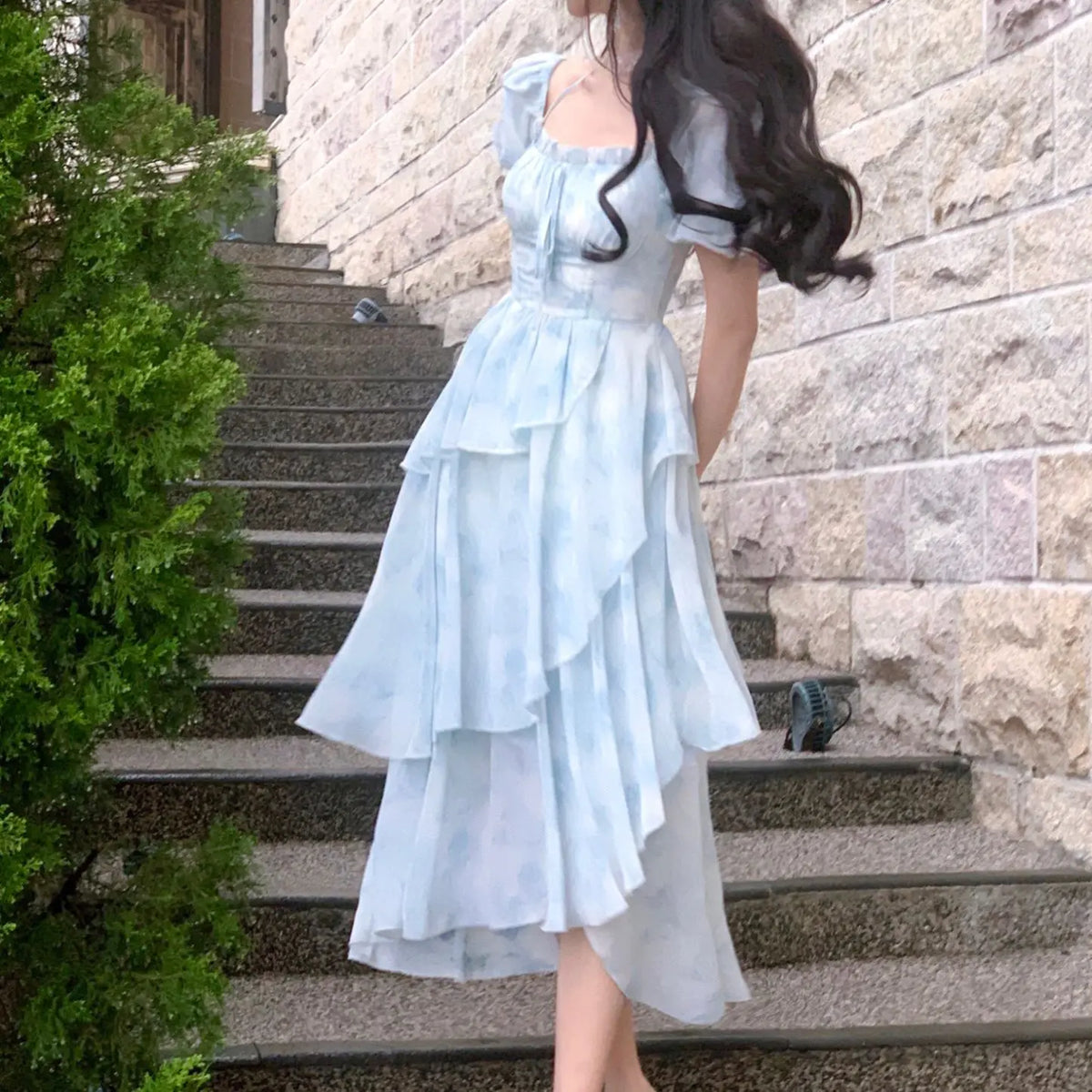 Hnewly  Irregular Chiffon Summer New Style Slim Floral Dress