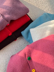 Hnewly  Rainbow Single Breasted Sweater O-neck Knitted Cardigan Korean Sweet Spring  Autumn New Lazy Style Long Sleeve Pink coat