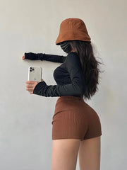 Hnewly French New High Waist Tight Thin Knit Casual Sports Shorts Solid Color Stretch Fashion Women's Clothing 5TNS