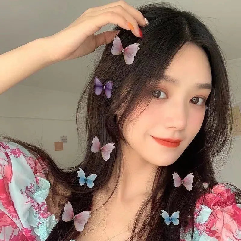Hnewly 5PCS New Cute Princess Mesh Double-layer Butterfly Lovely Girls Hairpins Children Headwear Hairgrip Hair Clips Hair Accessories