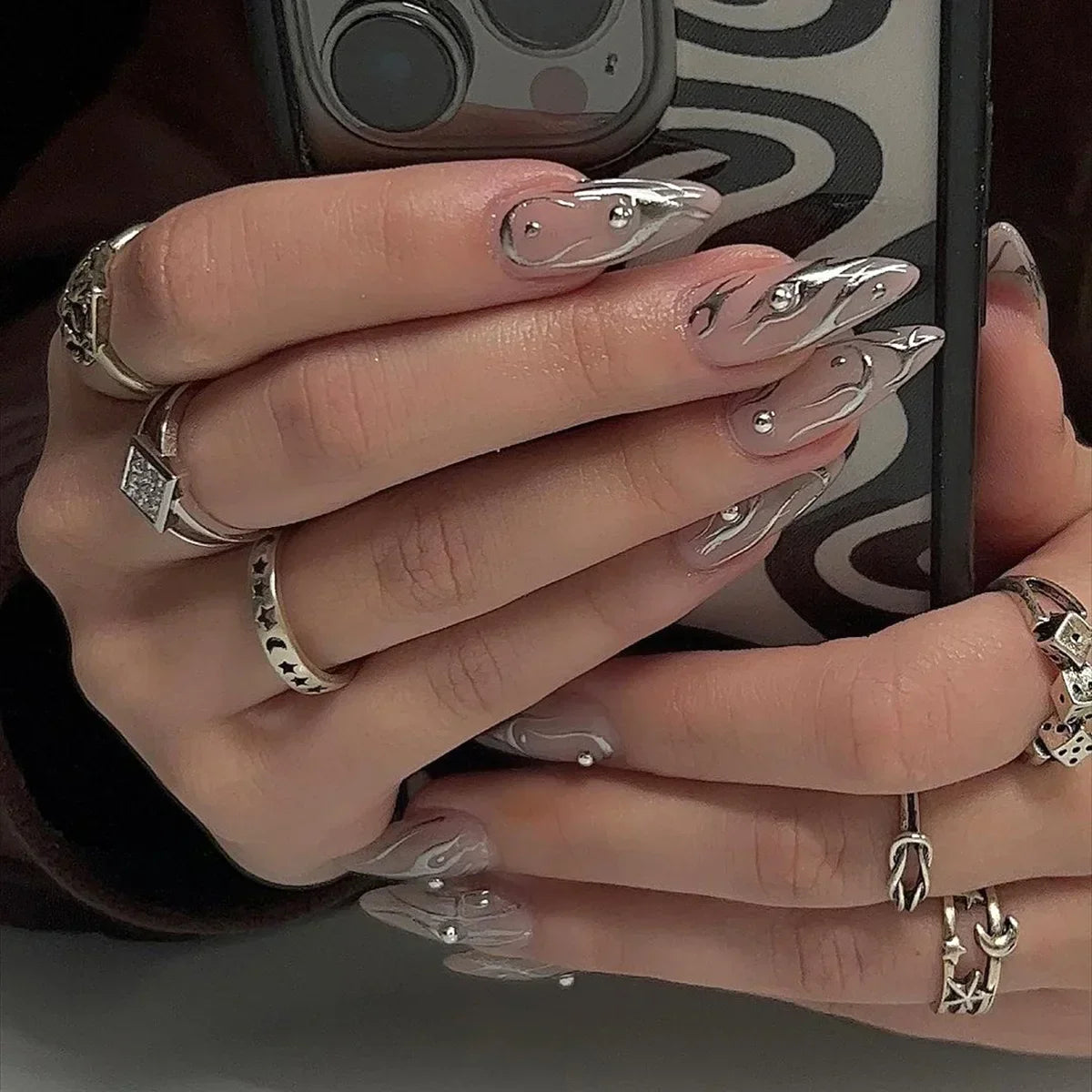 Hnewly 24Pcs Almond False Nails Cute Strawberries with French Design Simple White Wearable Fake Nails Decoration Press on Nail Tips Art