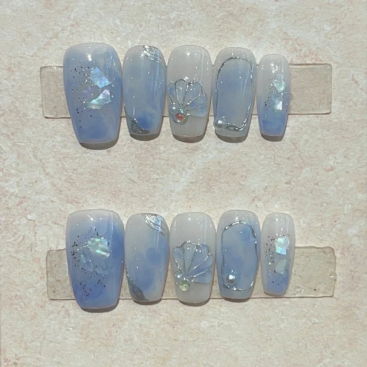 Hnewly 10Pcs Cat Eye Handmade Press On Nails with Gradient Design False Nails Full Cover French Ballerina Wearable Artificial Nail Tips