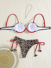 Hnewly  Leopard Underwired V-Bar Bikini Female Swimsuit Women Swimwear Two-pieces Bikini Set Push Up Bather Bathing Suit Swim Beachwear