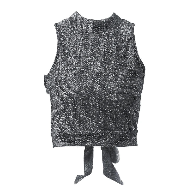Hnewly Sexy Women Backless Tank Top Y2K Bling Glitter Sleeveless Bandage Crop Tops Summer Girl Fashion Streetwear Skinny Vest