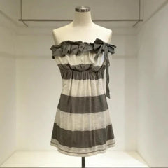 Lunivop  Euramerican Sweet Draped Bow Strapless A-line Tops Y2k Aesthetic Constrast Color Striped Camisole Harajuku Punk Girl Tops