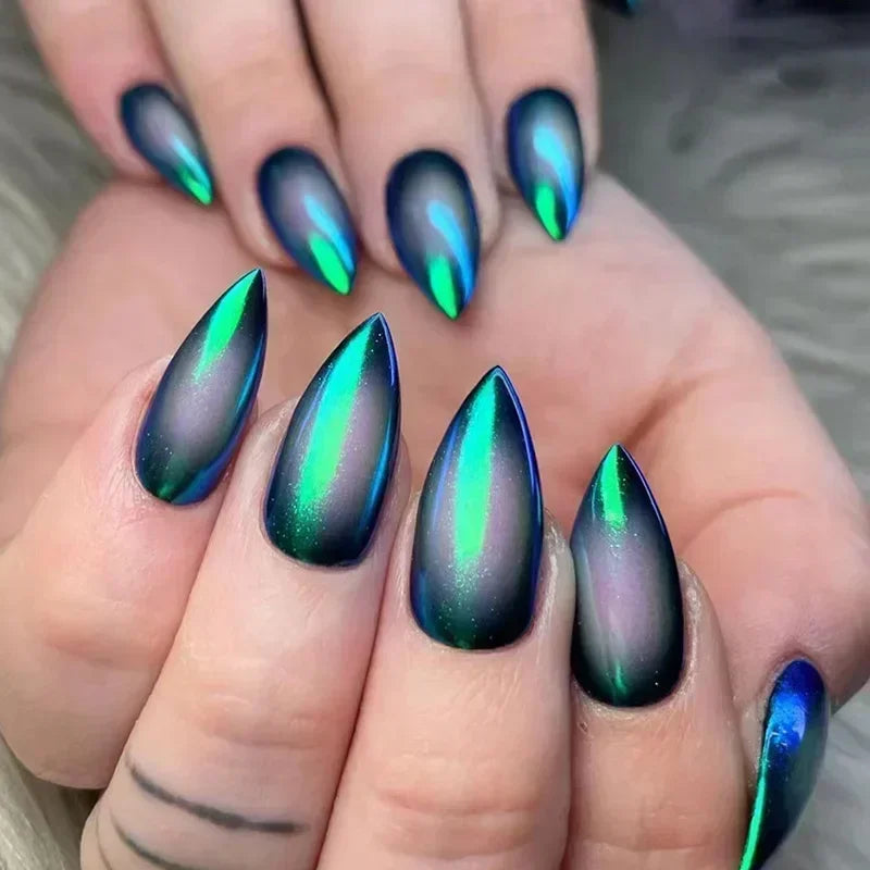Hnewly 24Pcs French Almond False Nails Glitter with Rhinestones Wearable Fake Nails Artificial Simple Full Cover Press on Nails Tips