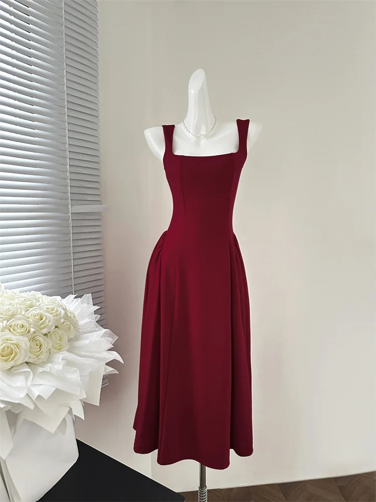 Hnewly Even Party Red Dress Women Casual Elegant Clothing One Piece Dress Korea Fashioon Summer Sleeveless Strap Mini Dress Female