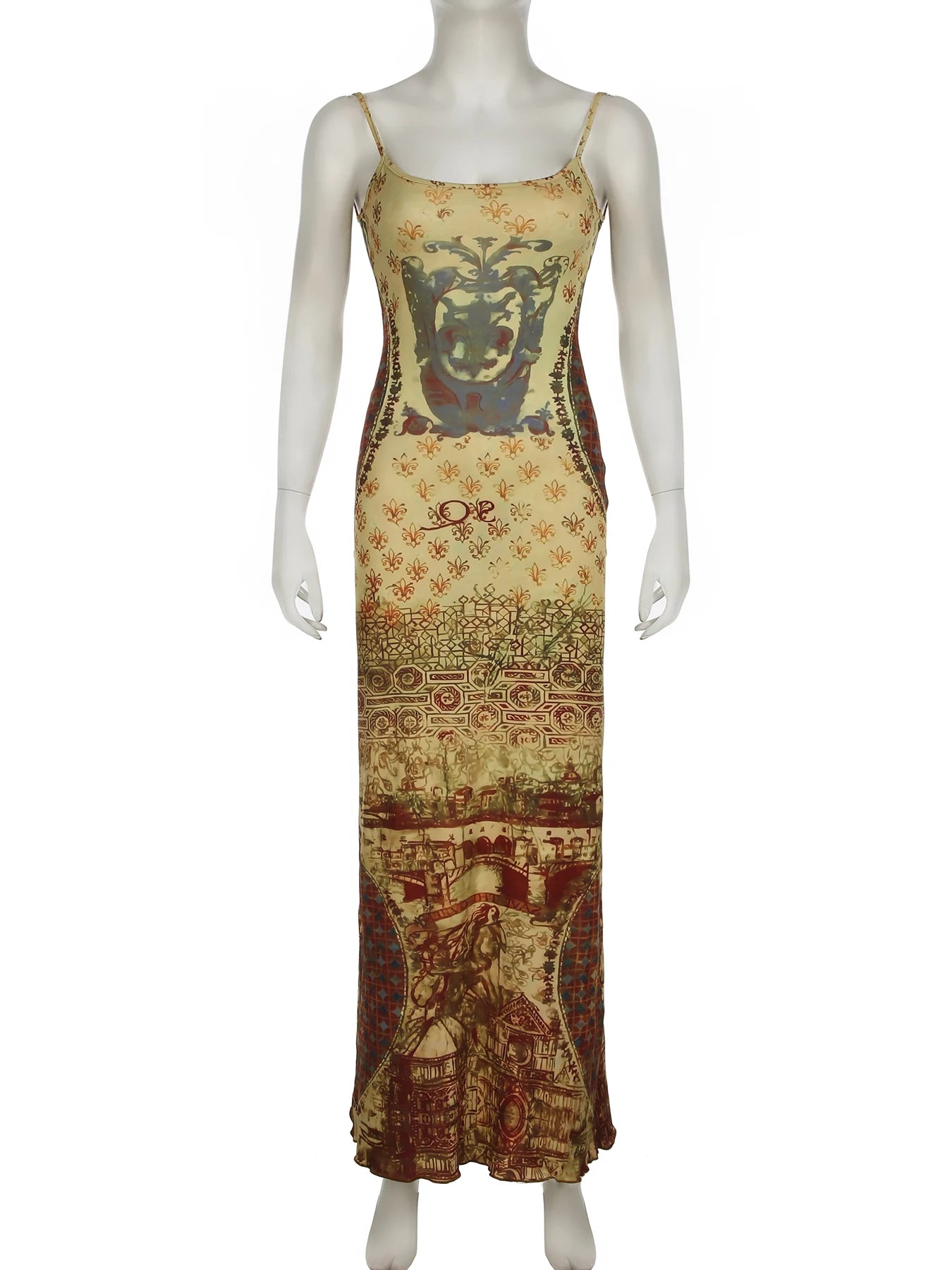 Hnewly DRESS TO IMPRESS Vintage Printed Straight Dress Slim Slash Neck Sleeveless Maxi Dresses For Women 2024 Summer Fashion Streetwear Ladies