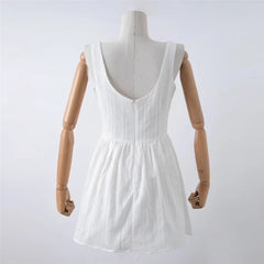 Hnewly  Summer dress women white dress evening party mini dresses elegant vestidos vintage beach dresses square neck jacquard weave