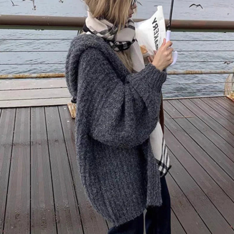 Hnewly  Chunky Knit Open Front Hooded Cardigan for Women Comfy Longline Sweater Hoodie Coat Female Casual Chic Autumn Winter Outfit