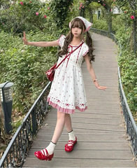 Hnewly   Women Dress Flying Sleeve Floral Printed Loose Bandage Ruffles Bow Summer Fashion Casual Mini Dresses Ladies Party