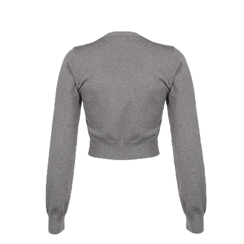 Hnewly y2k Sweaters Women Casual Solid Color V Neck Button Long Sleeve Crop Tops Cardigan Knitwear 2000s Clothing Streetwear