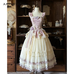 Hnewly  Japanese Vintage Style Women's Purple Beige Blue Bow Slim Long Dress Coming-of-age Birthday Banquet Host Evening Dress