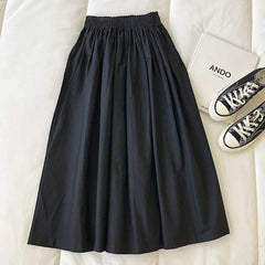 Hnewly  Women Black skirt midi High waist korean style Pleated a line Vintage Clothing new Summer Casual Fashion Ladies Work Wear