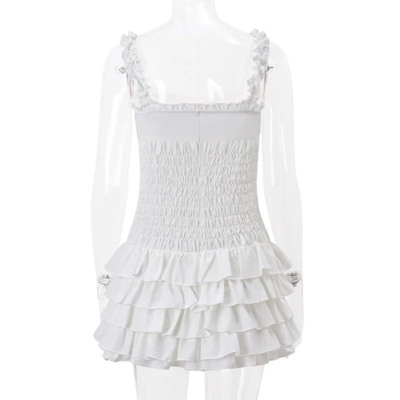 Hnewly y2k Dress Women Fairycore Clothes Sweetheart Neck Sleeveless Tiered Ruffle Hem Shirred Cami Dress Evening Party Dresses