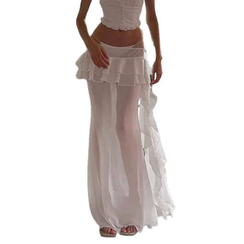 Hnewly Summer Perspective Sexy Lotus Leaf Edge Splicing Long Dress