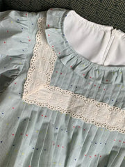 Hnewly  Woman Dress Vintage Sweet Lace Patchwork Ruffled Collar Flying Short Sleeve Sweet Fashion Mini Dresses Casual Female