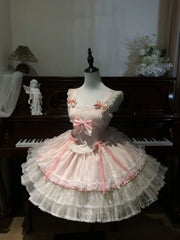 Hnewly  Japanese Style Kawaii Cosplay Lolita Dress Women Vintage Sweet Lace Bow Ruffles Cake Dresses Harajuku Y2k Slim Bandage Dress