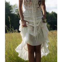 Hnewly   New Summer Chiffon Beige Solid Color Lace-ups Slim Slip Dress Ruffle Chic Party Beach Fashion Long Dress For Women
