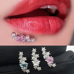 Lunivop  1Pc Trendy Sweet Cool Style Stainless Steel 1.2mm Curved Star Zircon Inlaid Lip Stud for Cool Girls Body Piercing Gift