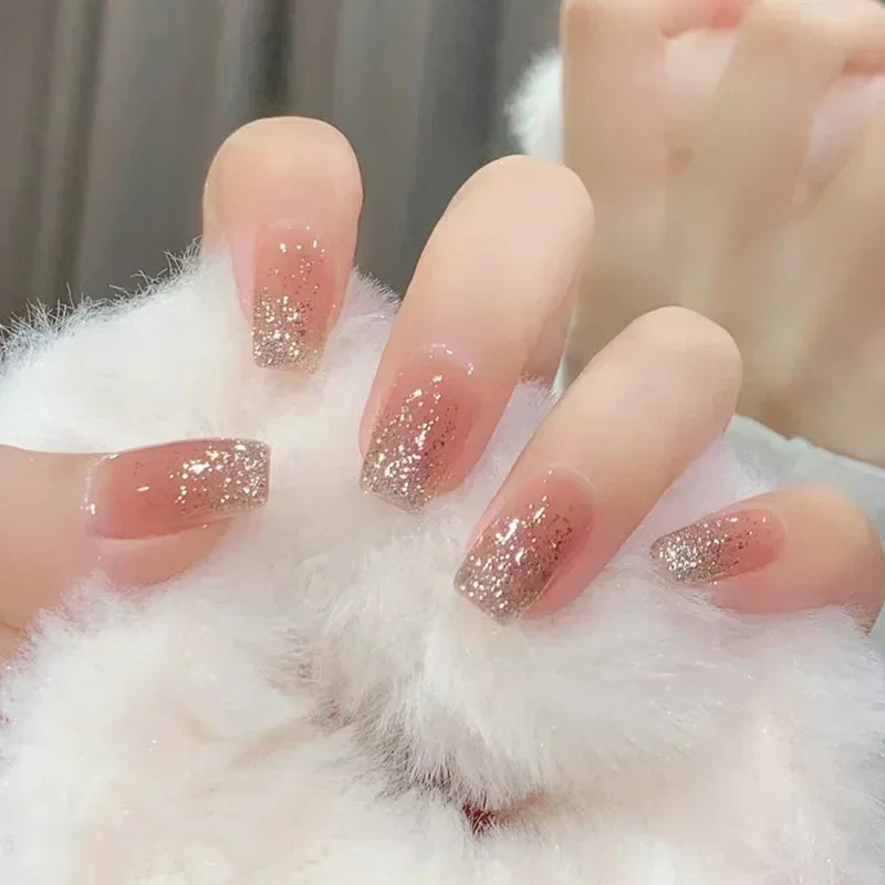 Hnewly 24pcs Detachable Short Press on Nails Y2k rhinestone False Nails with Glue Ballet Sweet Cool Girls Artificial False Nails Tips