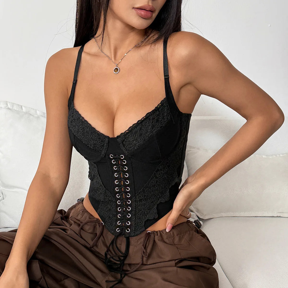 Hnewly  chic solid Spliced Corset Strapless Korean Camis Tank Top Fashion Off Shoulder Summer Women Clothing