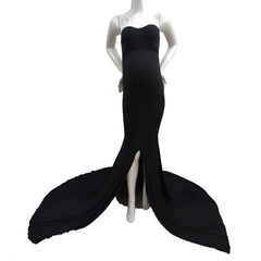 Hnewly  Elegant Maternity Dresses For Photoshoot Stretch Black Maxi Long Dress And Pearl Shawl Set Women’s Robe Photography Body Chain