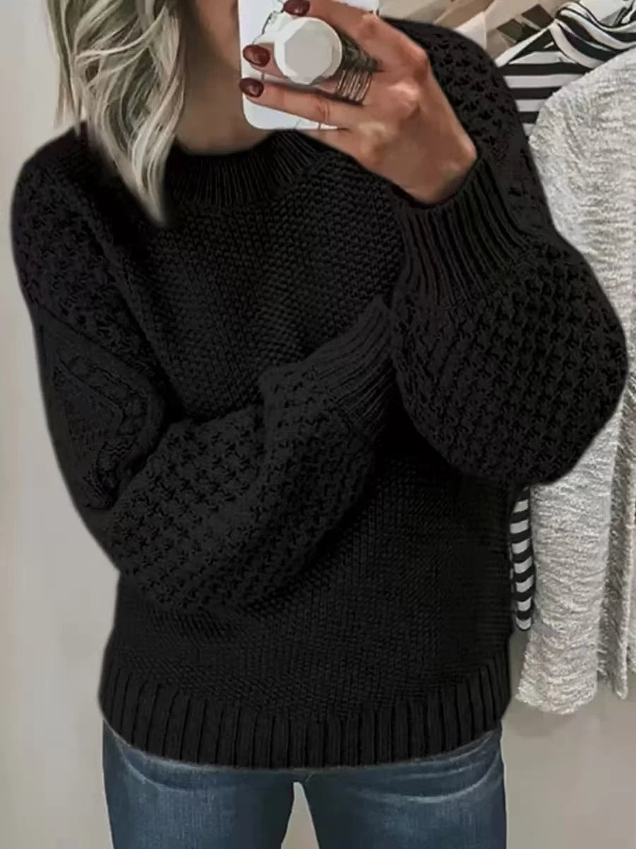Hnewly  Knit Sweater Woman Slouchy Knitwear Long Sleeve Crew Neck Pullovers Plain Jumper Female Autumn Winter Daily Outfit