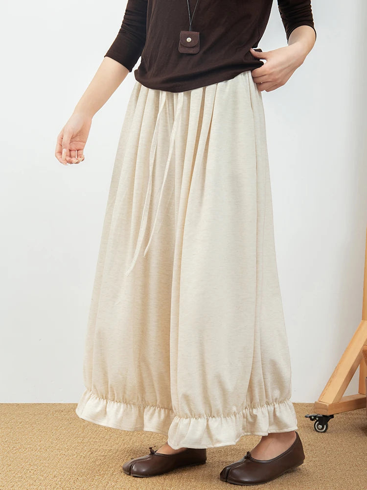Hnewly  New Women's High Waist Wide Leg Cropped Pants, Retro Loose Lantern Pants, Spring Autumn Sweet Ruffled Casual Trousers.