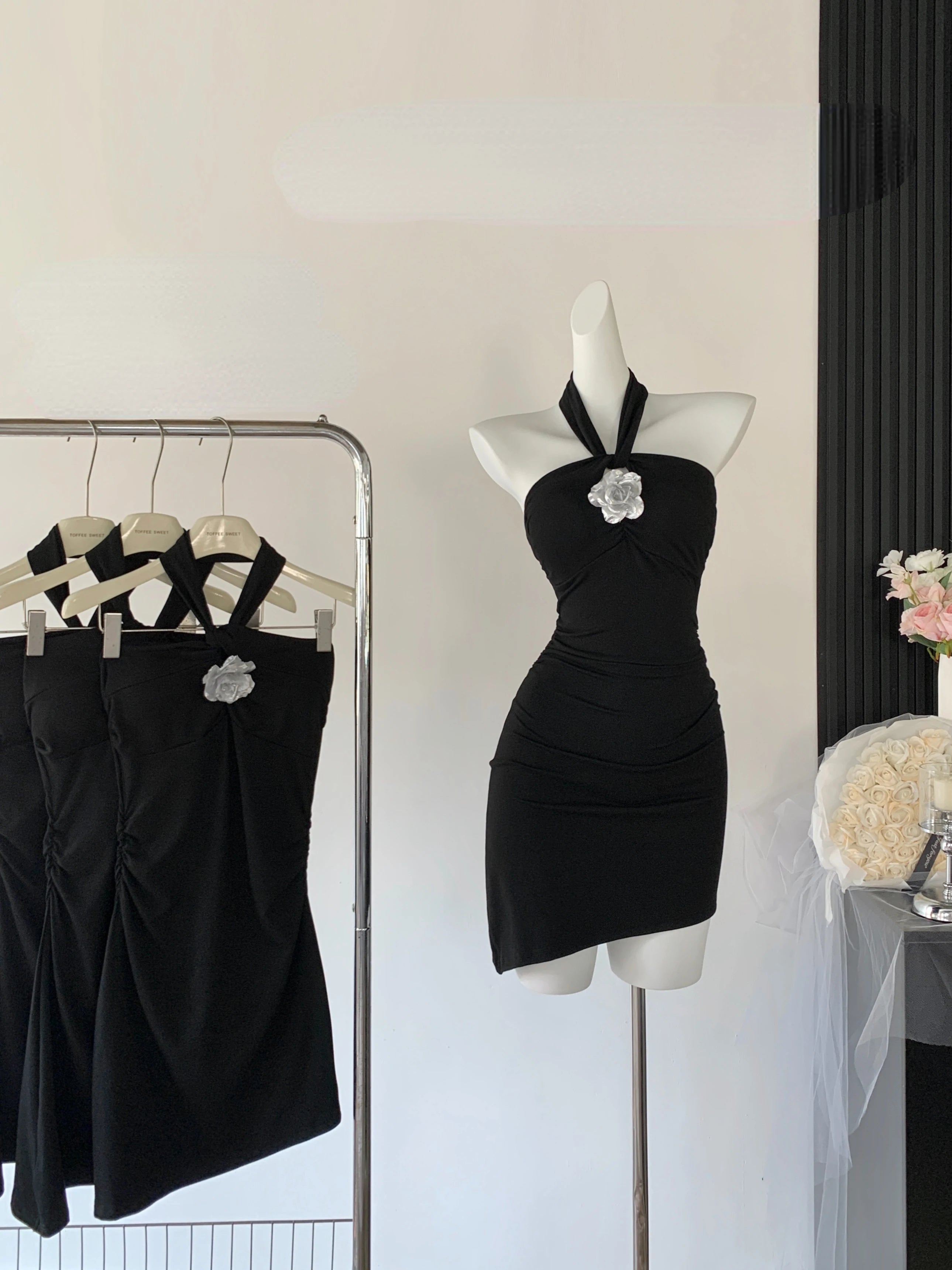 Hnewly Summer Vintage Elegant Black Button Bodycon Mini Dress Women Casual Retro Sleeveless Evening Party Dress Korean Fashion Chic