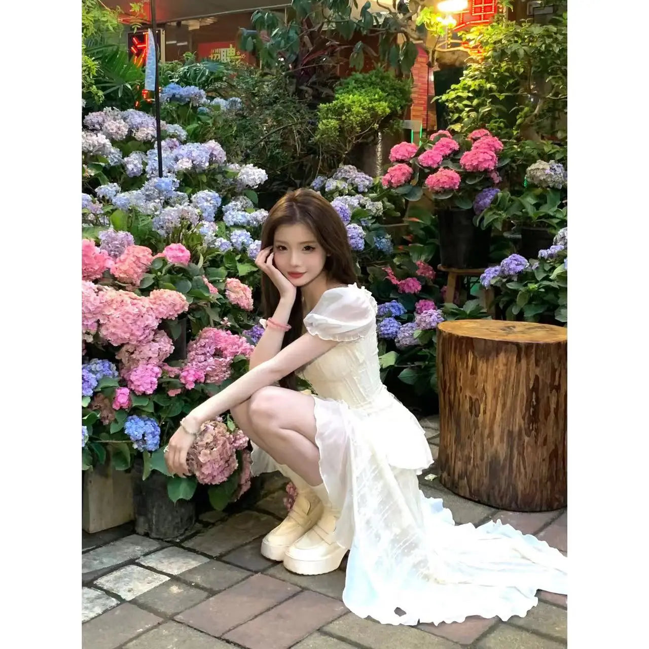 Hnewly French Elegant Party Midi Dress Women Beach Style 2000s Vintage Y2k Clothing Short Sleeve One Piece Dress Korean Fashion Summer