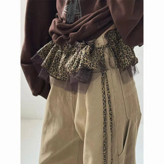 Hnewly  Korean Style Leopard Print Mini Skirts Women Y2k Fashion Lace Up Short Skirt Elegant Sweet Streetwear Cute Ruffle Skirt