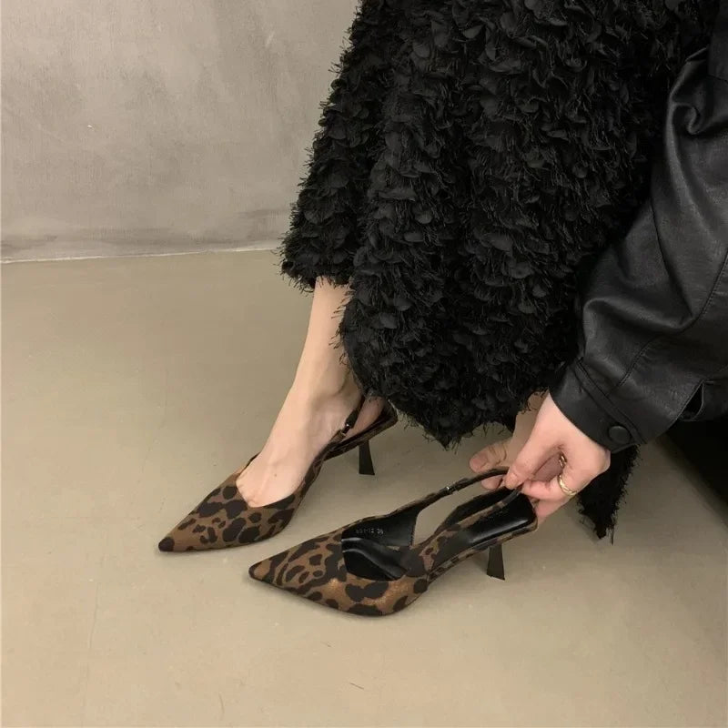 Hnewly Summer High-heeled Women's Shoes Fashionable Pointed Toe Sexy Stiletto Heels Leopard Print Women's Shoes