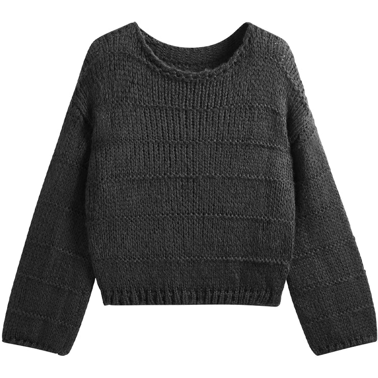 Hnewly  Crop Sweater for Women Long Sleeve Boat Neck Knitted Pullover Plain Jumper Ladies Autumn Winter Casual Chic Outfit
