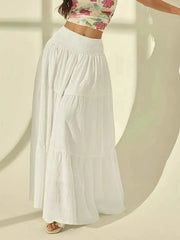 Hnewly  Plus size women's fashionable layered long skirt casual solid color elastic waist women's half skirt holiday date or vacation