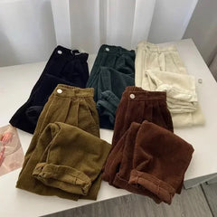 Hnewly Retro High Waist Corduroy Pants Women Spring Fall Straight Causal Full Length Trousers Korean Fashion Baggy All Match Black Pant