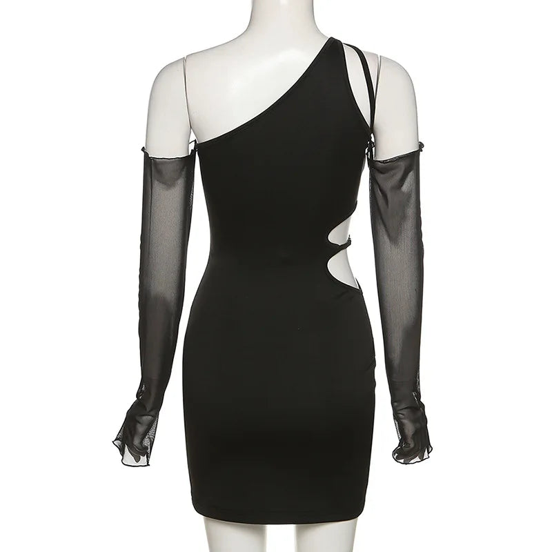 Hnewly Solid Color Elastic Sexy Feminine Hollow Fashion Mature Senior Party Elegant Cool Tight Women's Dress With Sleeves Charm