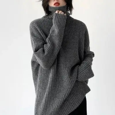 Hnewly  Oversized Turtleneck Sweater Soft Rib Knit Long Sleeve High Neck Pullovers Women Plain Jumper Autumn Winter 90s Normcore Outfit