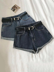 Hnewly  Versatile High Waisted Denim Shorts Summer 2025 New  Rolled Edges Loose Wide Leg Hot Pants Minimalist Women's Beach Pants