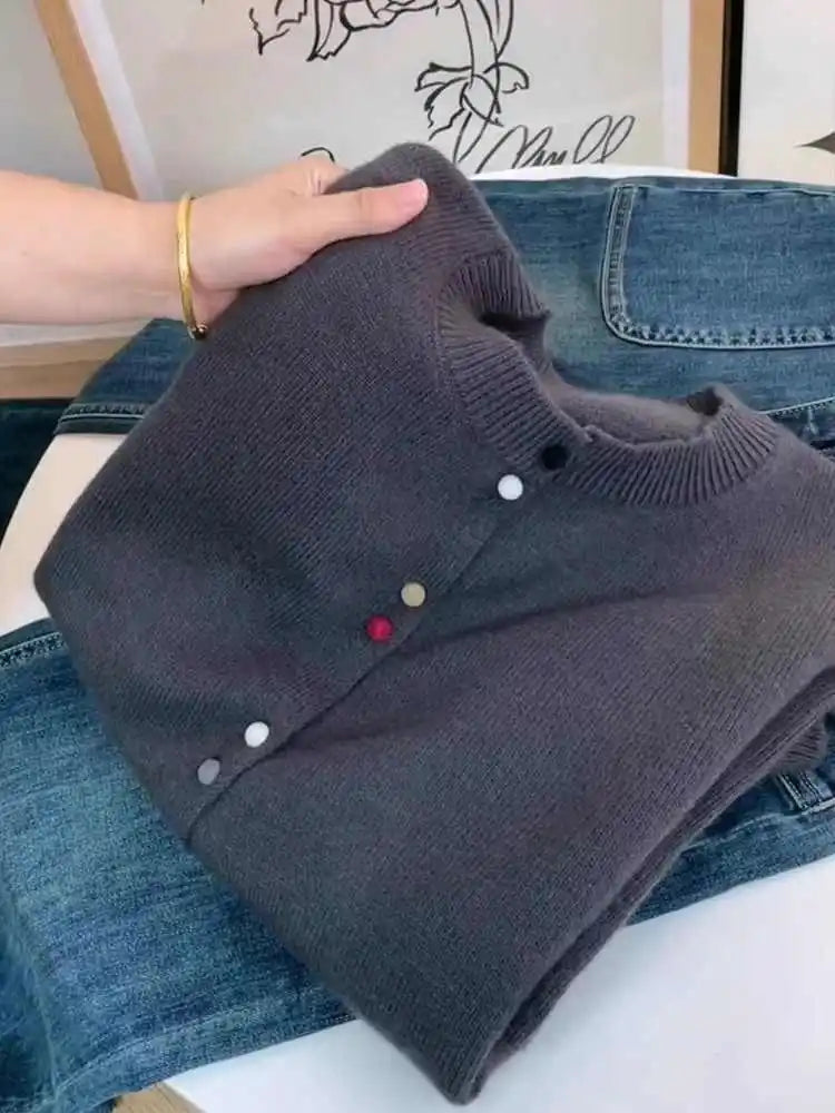 Hnewly  Solid Single Breasted Sweater Women New Autumn  Winter O-neck Loose Basic Top Elegant Long Sleeved Knitted Cardigan Jacket