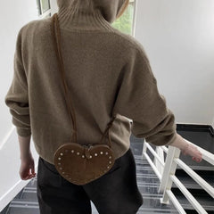 Hnewly  Vintage Faux Suede Love Hearts Crossbody Bag for Women Mini Shoulder Bags Funny Cute Small Coin Purses