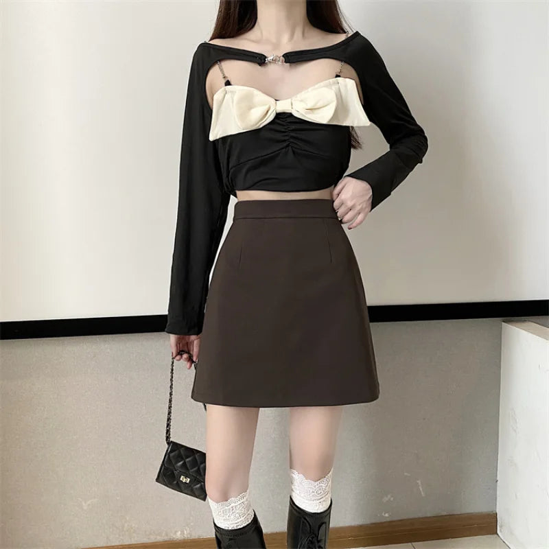 Hnewly DRESS TO IMPRESS Summer Mini Skirts Women Faldas A-line Solid Hot Soft Simple Stylish High Waist Office Ladies All-match Retro Trendy Minimalist