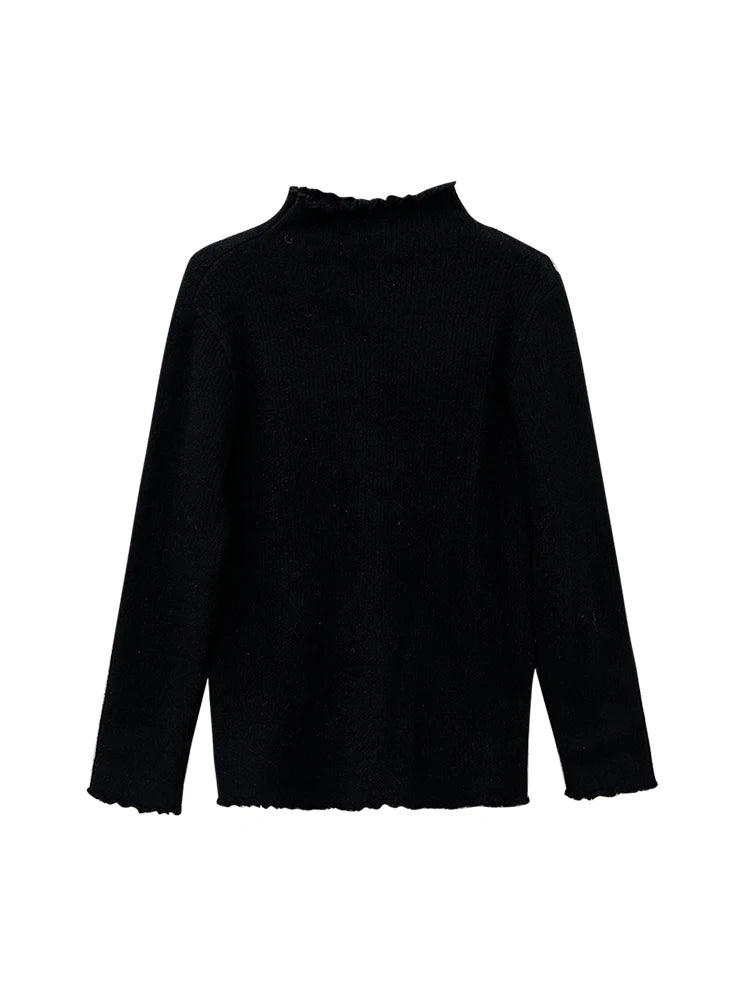 Hnewly  Lace Edge Half High Collar Sweater Autumn Winter New Women's Long Sleeve Top Warm Solid Color Slim Basic Knit Pullover